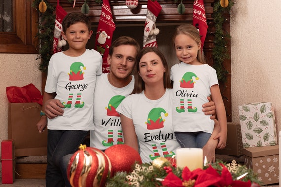 Christmas Elf Personalised Family Men's Ladies Kids T-shirt Christmas Party Family Gift Top