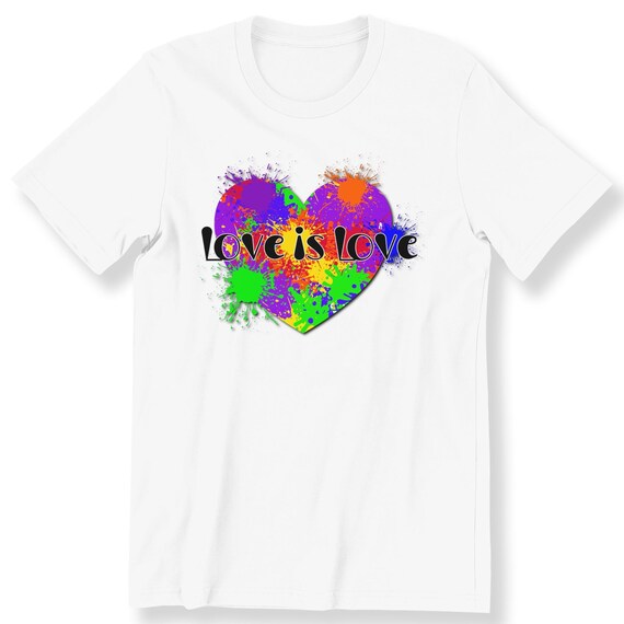 Love Is Love Men's Ladies T-shirt LGBT Pride Rainbow Splash Heart Top