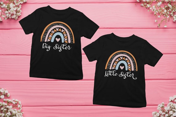 Big Sister And Little Sister Matching T-shirts For Girls Cute Rainbow Top Sisters Graphic Tee Kids Unisex Top Family Gift Top