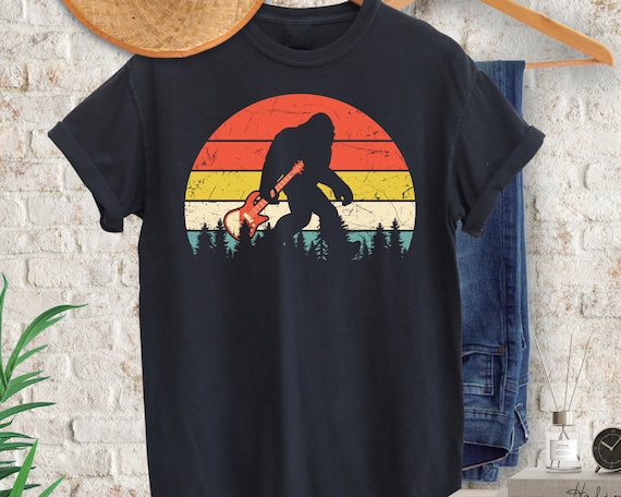 Guitar Bigfoot RetroFor Men And Women T-shirt Music Lovers Guitar Player T-shirt Bigfoot Shirt Gift T-shirt Idea Vintage Style Tee