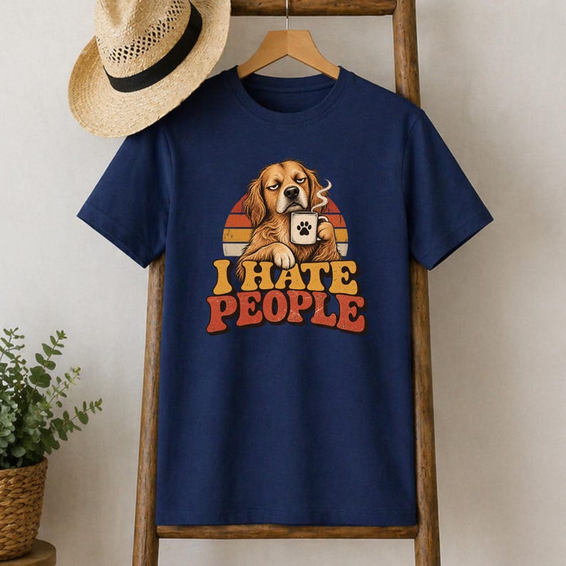 I Hate People T-Shirt, Funny Dog Shirt, Grumpy Dog Lover Tee Gift French Navy
