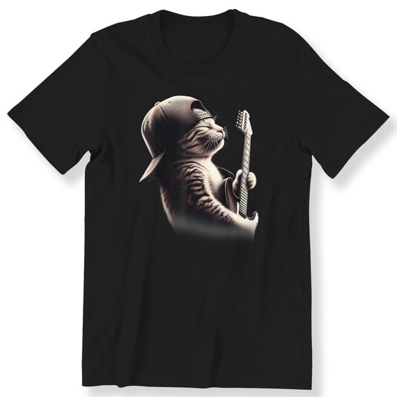 Cat Playing Guitar T-shirt For Men Women And Kids Cat Lovers Gift Shirt Idea Rock Music Lover Tee