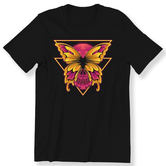 Skull Butterfly For Men And Women T-shirt Skull And Butterfly Lovers Graphic T-shirt Gothic Skeleton With Butterfly Plus Size Available