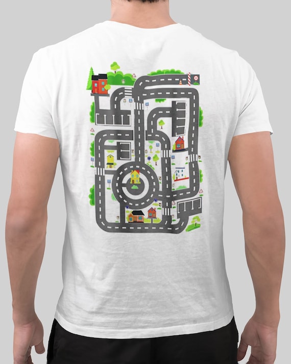 Play Cars On Dad’s Back Play Mat Car Race T-shirt For Dad Father's Day Gift Top Car Race Track Family T-shirt Plus Size Available