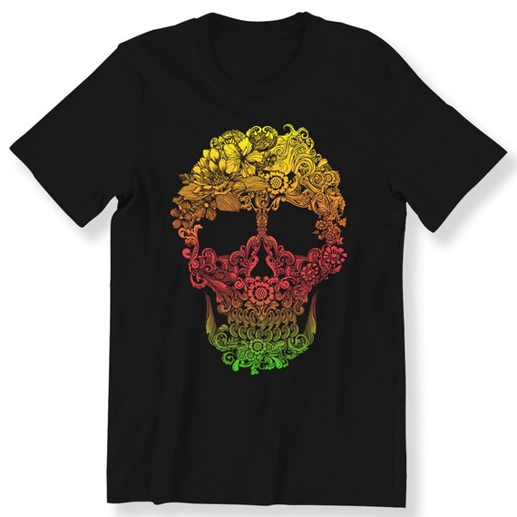 Skull For Men And Women Ornament Skull Ombre Colour Tee Graphic T-Shirt Skull Lovers Plus Size Available Premium Top