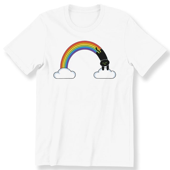 Rainbow With Black Cat For Men Women And Kids T-shirt Rainbow Cat Lovers T-shirt Graphic Tee Adorable Gift T-shirt