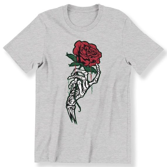 Dripping Rose For Men And Women T-shirt Skeleton Hand With Rose Graphic Gift Top Plus Size Available