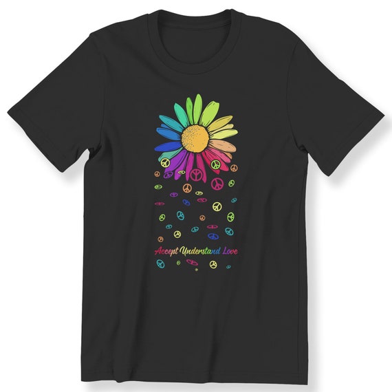Peace Accept Understand Love For Men And Women T-shirt Daisy Rainbow Autism T-shirt