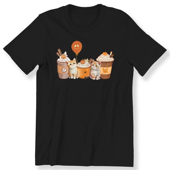 Halloween Coffee Cat For Men And Ladies T-shirt Cat And Coffee Lovers Autumn Vibes Tee Spooky Vibes Shirt Halloween T-shirt S-5XL