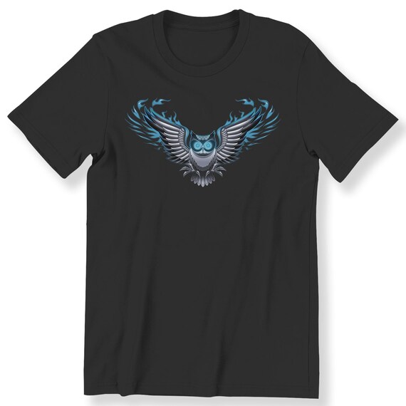 Owl Flame Men's Ladies T-shirt Moonlight Owl Blue Night T-shirt