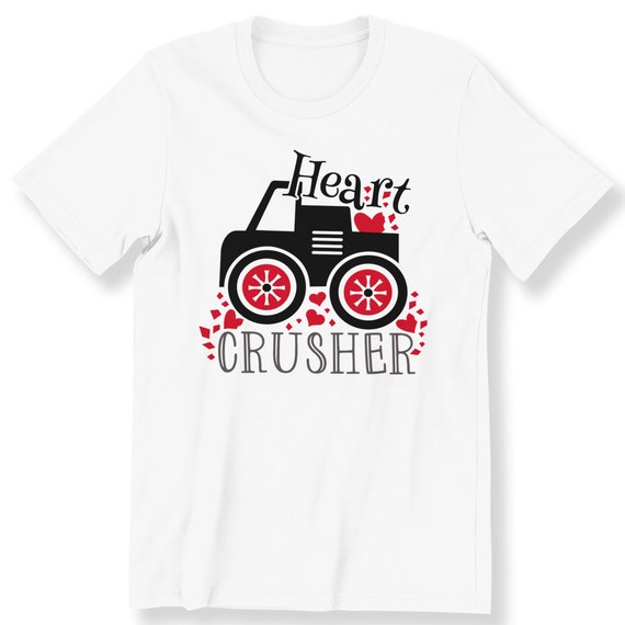 Heart Crusher Tee For Boys Kids Valentine Top Heart Crusher Truck Valentine's day Cute Gift Premium T-shirt For Kids Graphic Tee