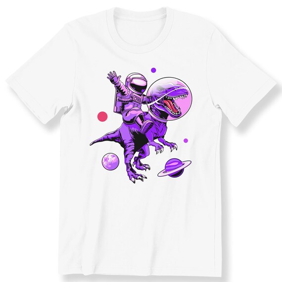 Astronaut With Dinosaur Cartoon Funny Graphic Mens Ladies Kids Adult T-shirt Graphic Tee Galaxy Astronaut Purple Plus Size Available