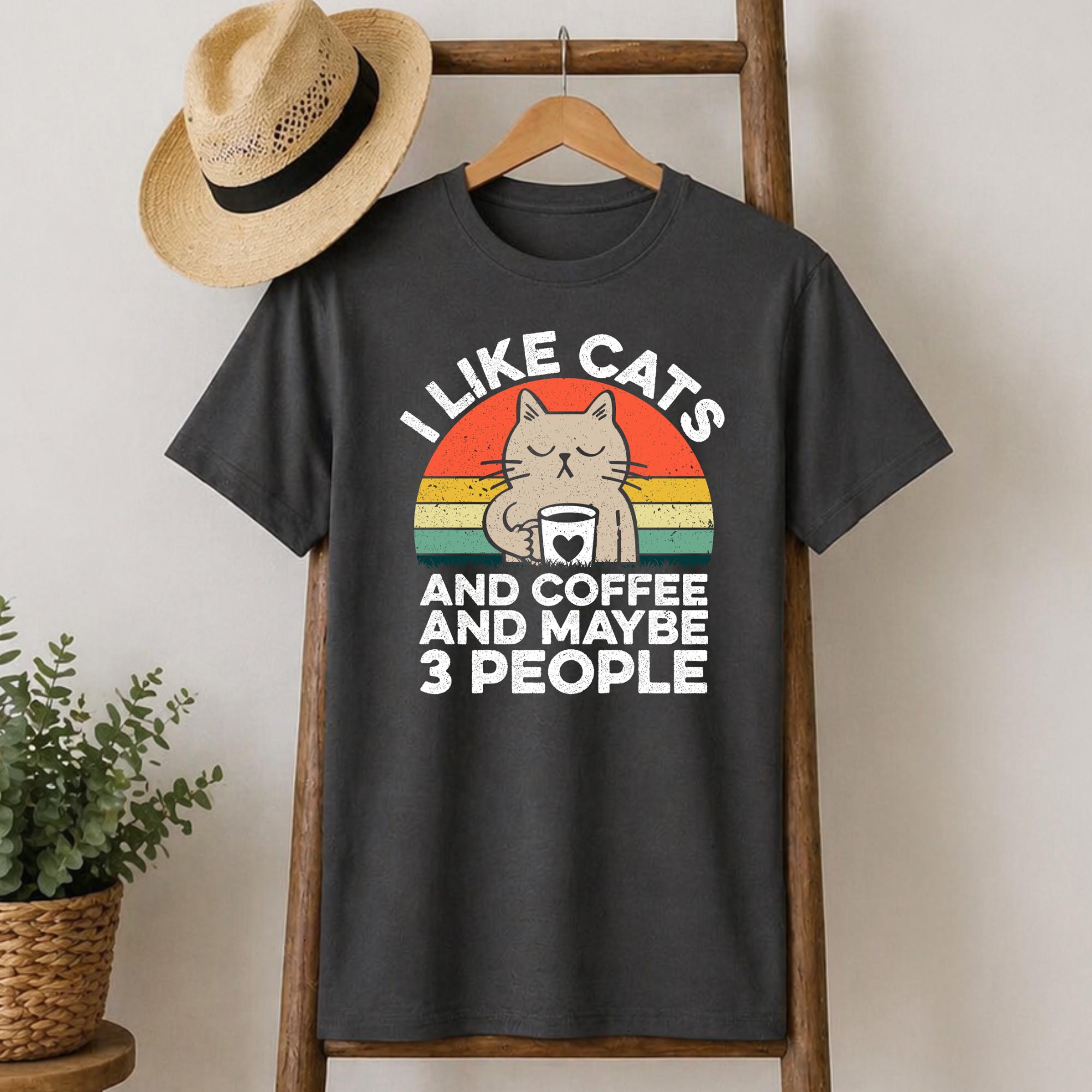 Funny Cat Lover Shirt I Like Cats Coffee Introvert Humour Gift Tee ...