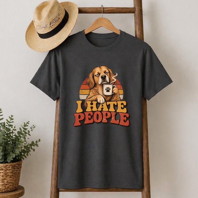 I Hate People T-Shirt, Funny Dog Shirt, Grumpy Dog Lover Tee Gift Charcoal