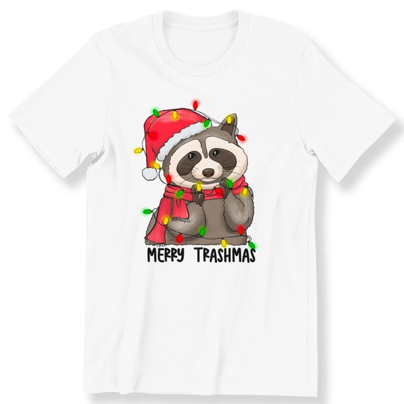 Funny Raccoon Christmas For Men And Women T-shirt Merry Trashmas Christmas T-shirt Funny Xmas Racoon Shirt Plus Size Available S-5XL Top