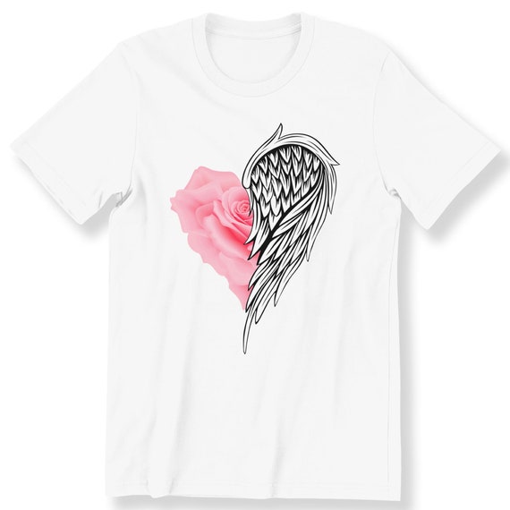 Rose Wings Heart Men's Ladies T-shirt Heaven Angel Wings Graphic Gift T-shirt Memorial Remembering T-shirt Plus Size Available