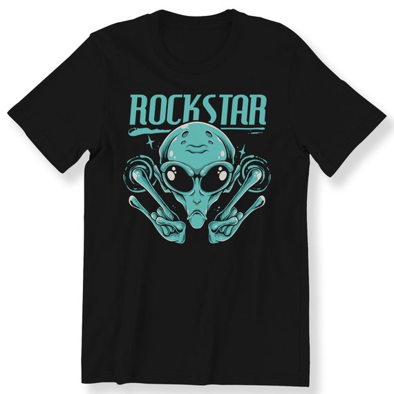 Alien Rockstar T-shirt For Men And Women Alien Galaxy Rock & Roll Graphic Tee Alien Lovers Gift T-shirt Plus Size Available S-5XL Top