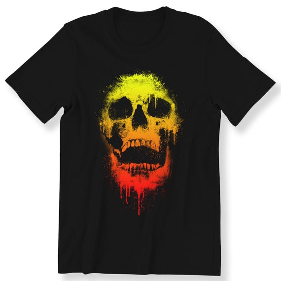 Urban Skull For Men And Women T-shirt Dripping Art Skull Lovers Gift T-shirt Graphic Tee Dripping Colours Skull T-shirt Plus Size Available