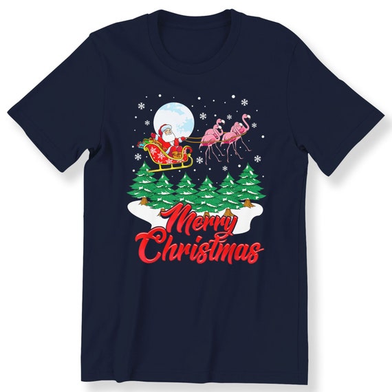 Merry Christmas For Men Women Kids T-shirt Graphic Tee Festive Top Santa With Flamingos Top Xmas Gift Plus Size Available