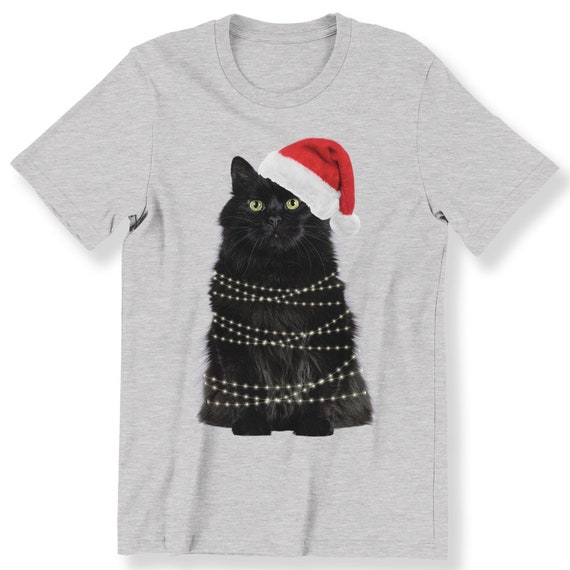 Christmas Festive Black Cat For Men Women And Kids T-shirt Christmas Gift Top Cat Lovers Xmas Gift T-shirt Graphic Tee Holiday Gift T-shirt