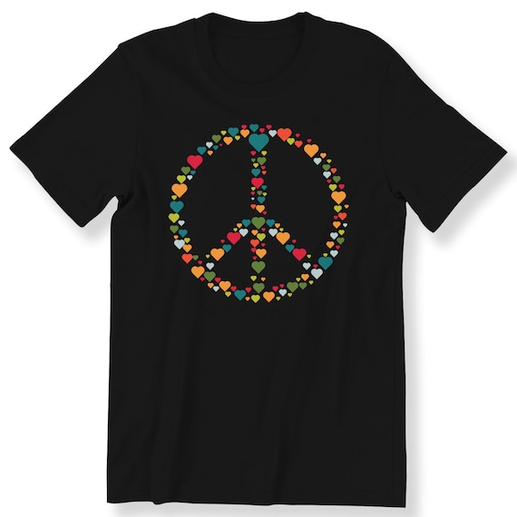 Peace Sign With Hearts T-shirt For Men Women Kids T-shirt Love Hearts Hippie T-shirt Gift Top Graphic Tee Hippie Soul Plus Size Available