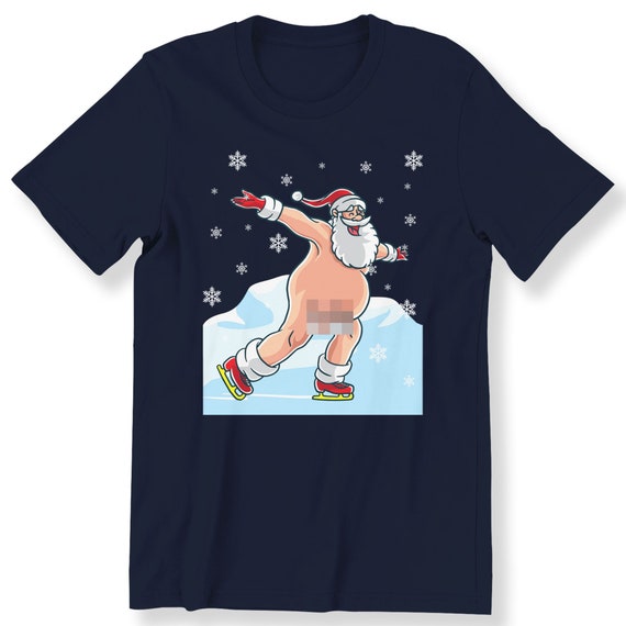 Funny Christmas Naked Skating Santa For Men And Women T-shirt Nude Santa Claus Shirt Graphic Tee Merry Christmas T-shirt Plus Size Available