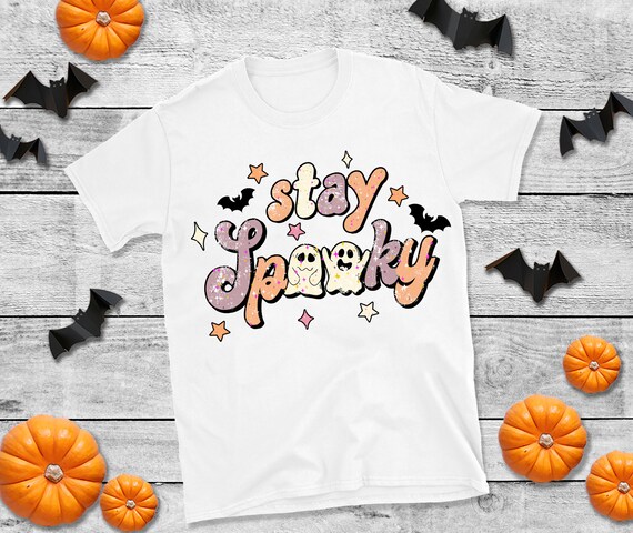 Halloween Mens Ladies Kids Adult T-shirt Retro Stay Spooky Ghost Halloween Top Halloween Vibes Spooky Season Spooky Vibes T-shirt