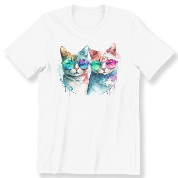 Valentine's Day Gift Shirts Cat Couple Valentine's Day T-shirt For Men Women And Kids Cute Valentine Cats With Heart Gift Top For Cat Lovers