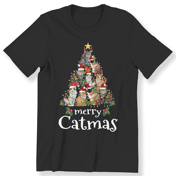 Cat Lovers Christmas T-shirt For Men And Women Kids Top Christmas Gift Merry Catmas Plus Size Available