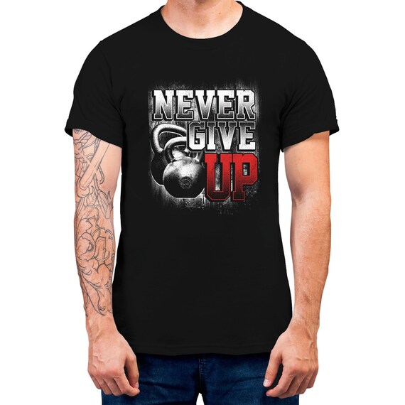 Never Give Up For Men T-shirt Graphic Top Gym Sport Bodybuilding Motivational Tee Plus Size Available Cool Gift For Sportsmen Tee