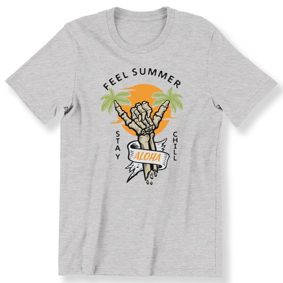 Summer Top For men Women Graphic Tee Feel Summer Stay Chill Aloha Top Palm Tree Retro Premium Top Plus Size Available