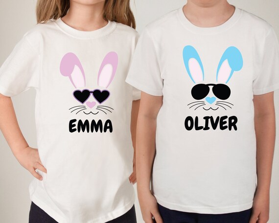 Personalised Bunnies Easter Kids Shirts , (ADD NAME) Easter Gift T-shirt, Easter Gift Shirts For Kids, Happy Easter,Kids Unisex Shirts