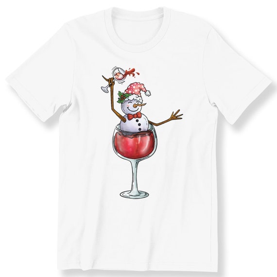 Christmas For Men And Women T-shirt Snowmen With Red Wine Christmas Funny Gift Shirt Graphic Tee Funny Snowmen Top Plus Size Available S-5XL