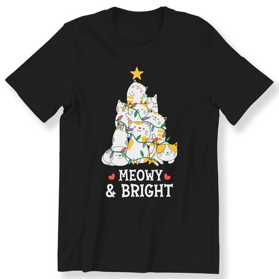 Meowy And Bright Funny Christmas Cat Three Shirt For Men Women And Kids T-shirt Xmas Gift Shirt For Cat Lovers