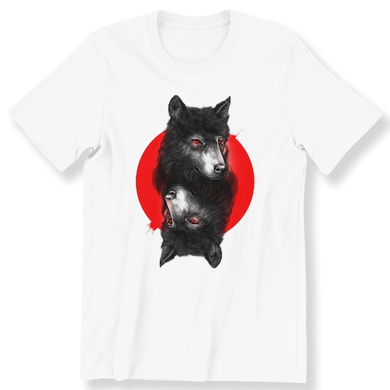 Mens Ladies Wolf Cool Graphic T-shirt Duality Animal Illusion Moon Gift T-shirt