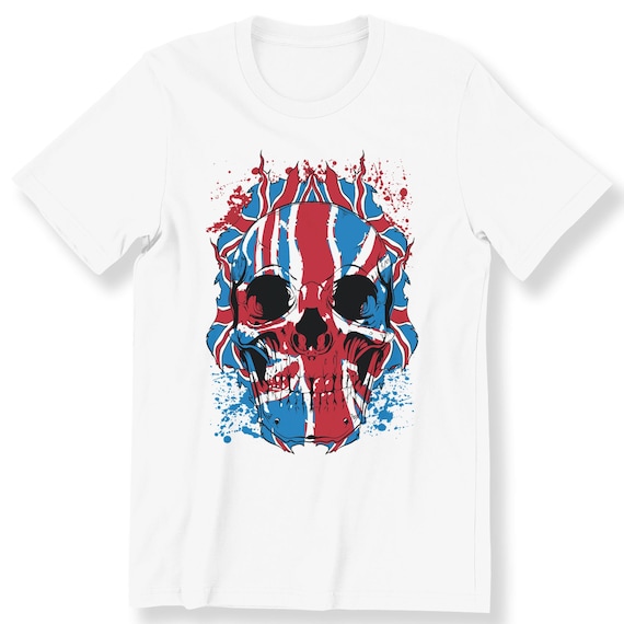 Uk Flag Skull Men's Ladies T-shirt United Britain Skull Graphic T-shirt