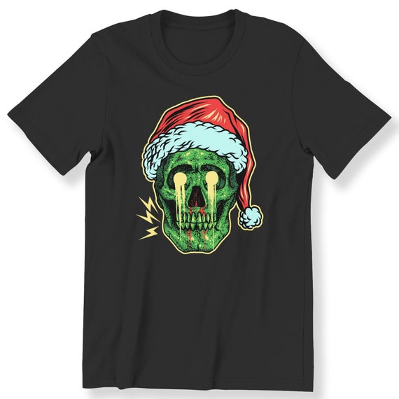 Christmas Skull With Santa Hat For Men And Women T-shirt Graphic Art Skull Tee Christmas Gift Skull Tee Plus Size Available