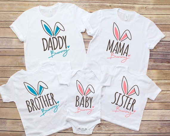 Easter Bunnies Matching Family T-shirts, For Men Women Kids And Baby,Easter Personalised Gift T-shirt And White Babygrow, Family Shirts