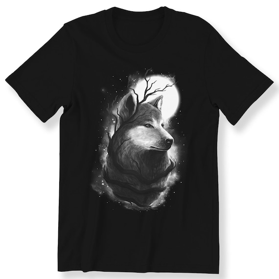 Night Wolf For Men And Women T-shirt Graphic Moon Wolf Nature Gift Top Animal Lovers Animal Art Top Plus Size Available Premium T-shirt
