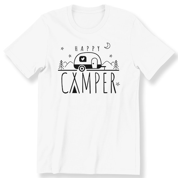 Happy Camper Men Ladies Camping T-shirt Minimalist Shirt Camping T-shirt