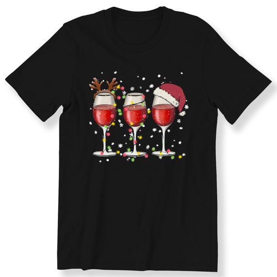 Festive Wine Glasses Christmas For Men And Women T-shirt Wine Christmas Gift T-shirt Graphic Tee Xmas Gift For Wine Lovers T-shirt S-5XL