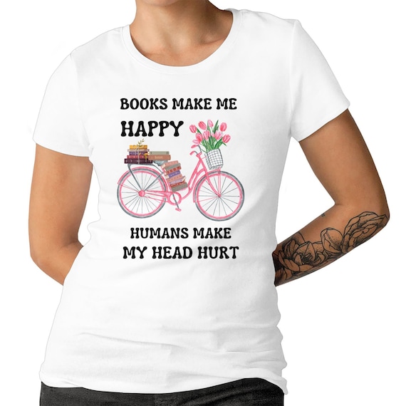 Book Lovers T-shirt For Ladies T-shirt Cute Bike With Books Men's Size Available Regular Fit Gift Shirt Book Addict Gift T-shirt