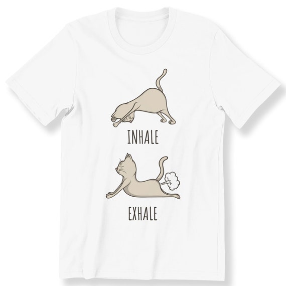Inhale Exhale Funny Yoga Cat Men's Ladies Funny Yoga T-shirt Graphic T-shirt