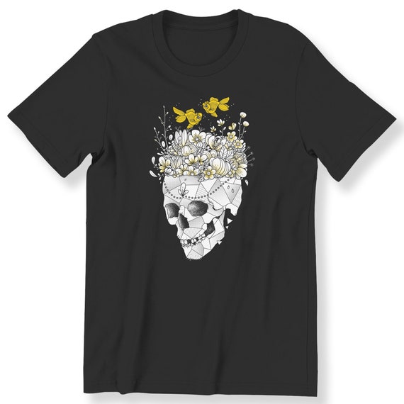 Skull For Men And Women Graphic Tee Skull With Gold Fish Sacred Geometry Skull Plus Size Available PremiumTop