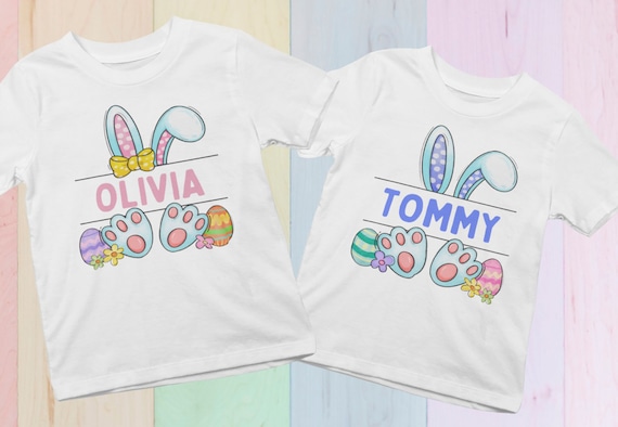 Easter Bunny Personalised Kids Unisex T-shirt Add Name Happy Easter Graphic Tee Cute Easter Gift Top For Kids T-shirt
