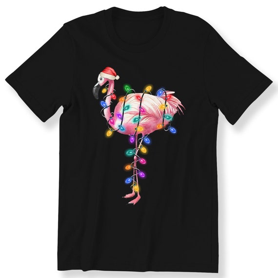 Christmas Festive Flamingo For Men Women And Kids T-shirt Flamingo Lovers Top Flamingo Christmas Lights Shirt Graphic Tee Festive Flamingo