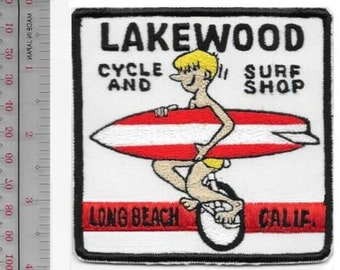 Lakewood Cycle & Surf Shop   Vintage Style Travel Decal Surfing California 