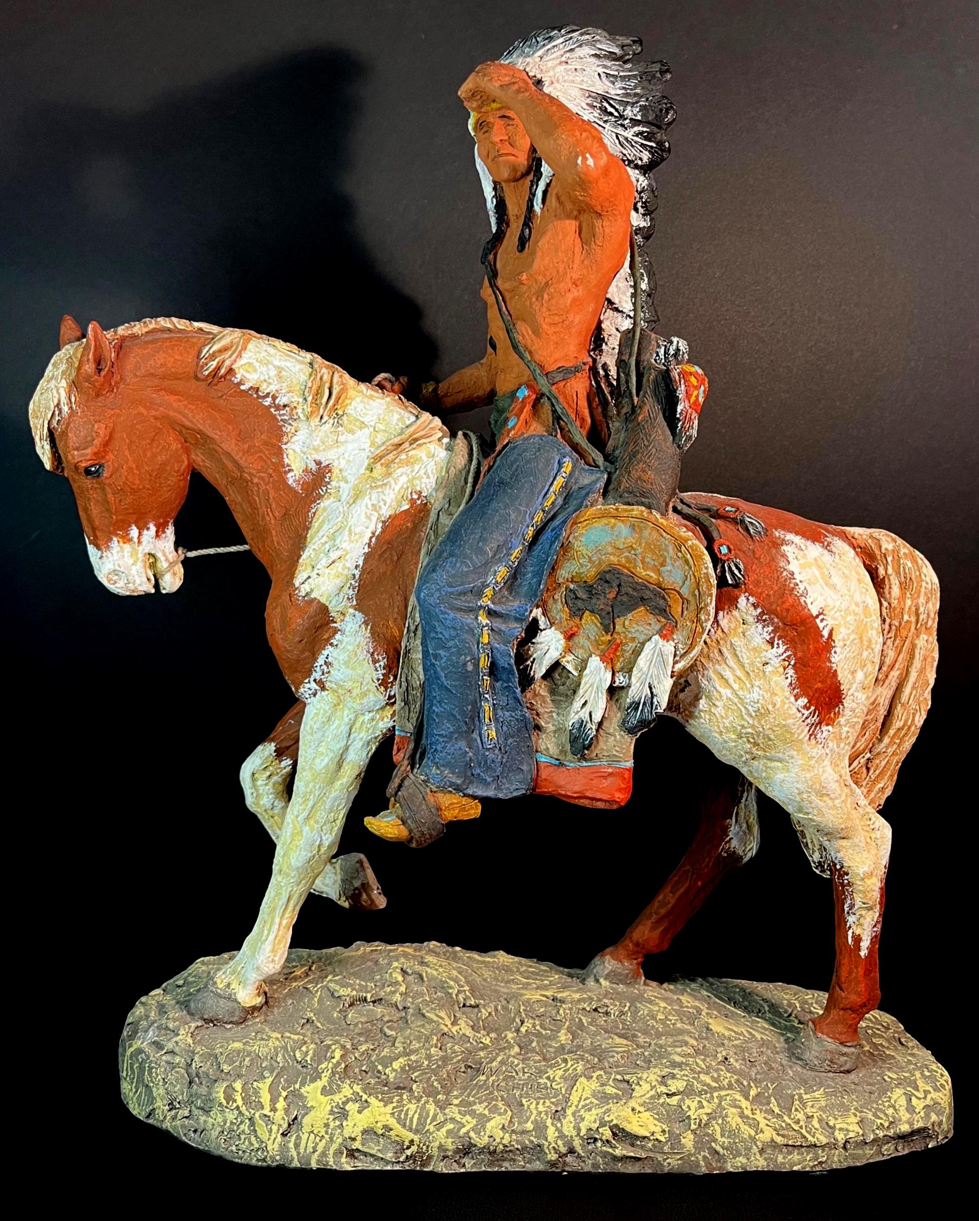 Vintage 1982 Monfort Original Western Hydrostone Sculpture Native 