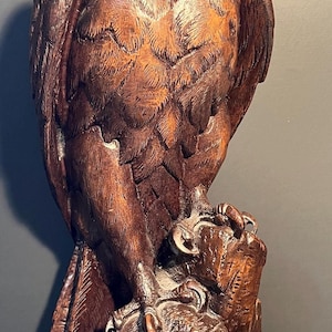 Vintage Large Red Mill Carved Pecan Resin Bald Eagle Sculpture