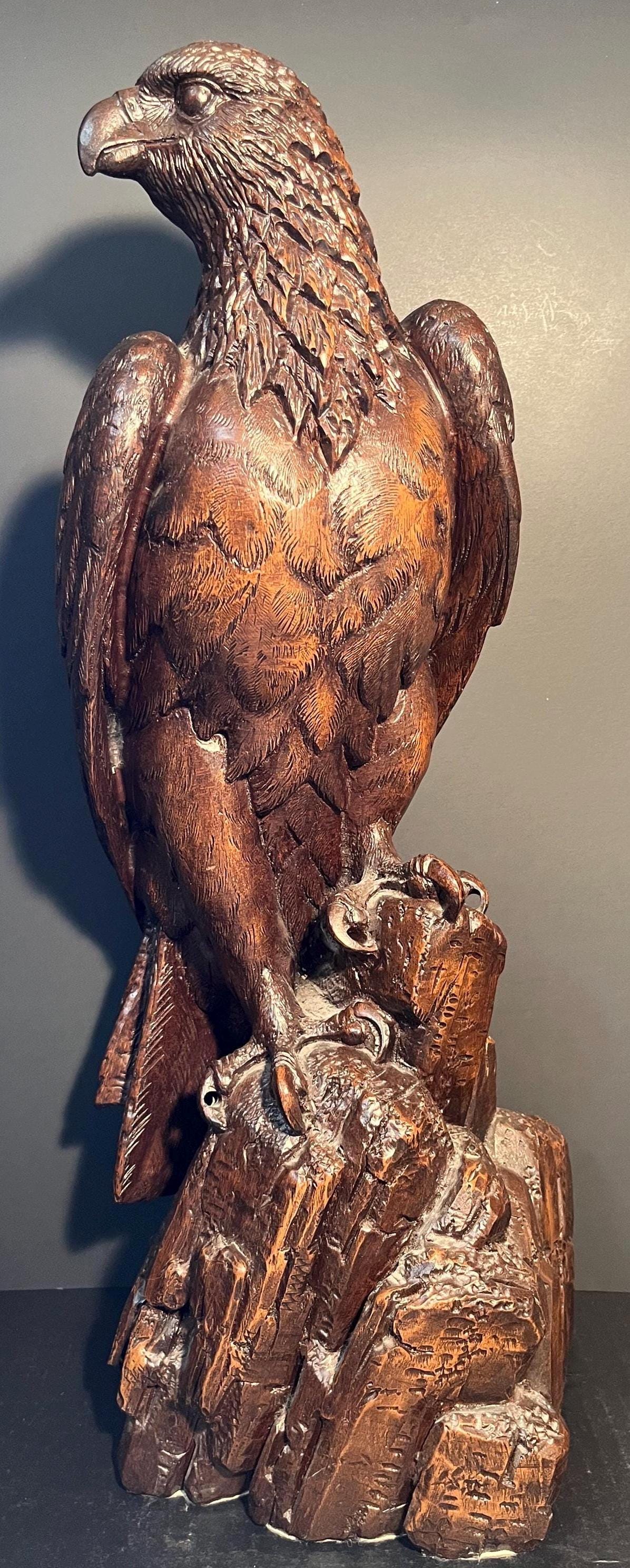 Vintage Large Red Mill Carved Pecan Resin Bald Eagle Sculpture